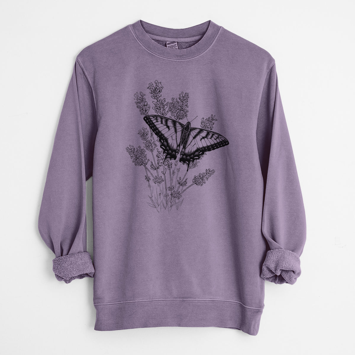 Eastern Tiger Swallowtail with Lavender - Unisex Pigment Dyed Crew Sweatshirt