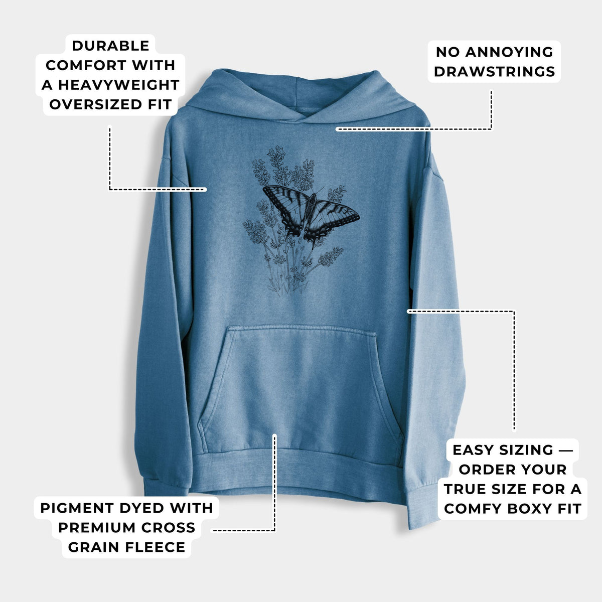 Eastern Tiger Swallowtail with Lavender  - Urban Heavyweight Hoodie