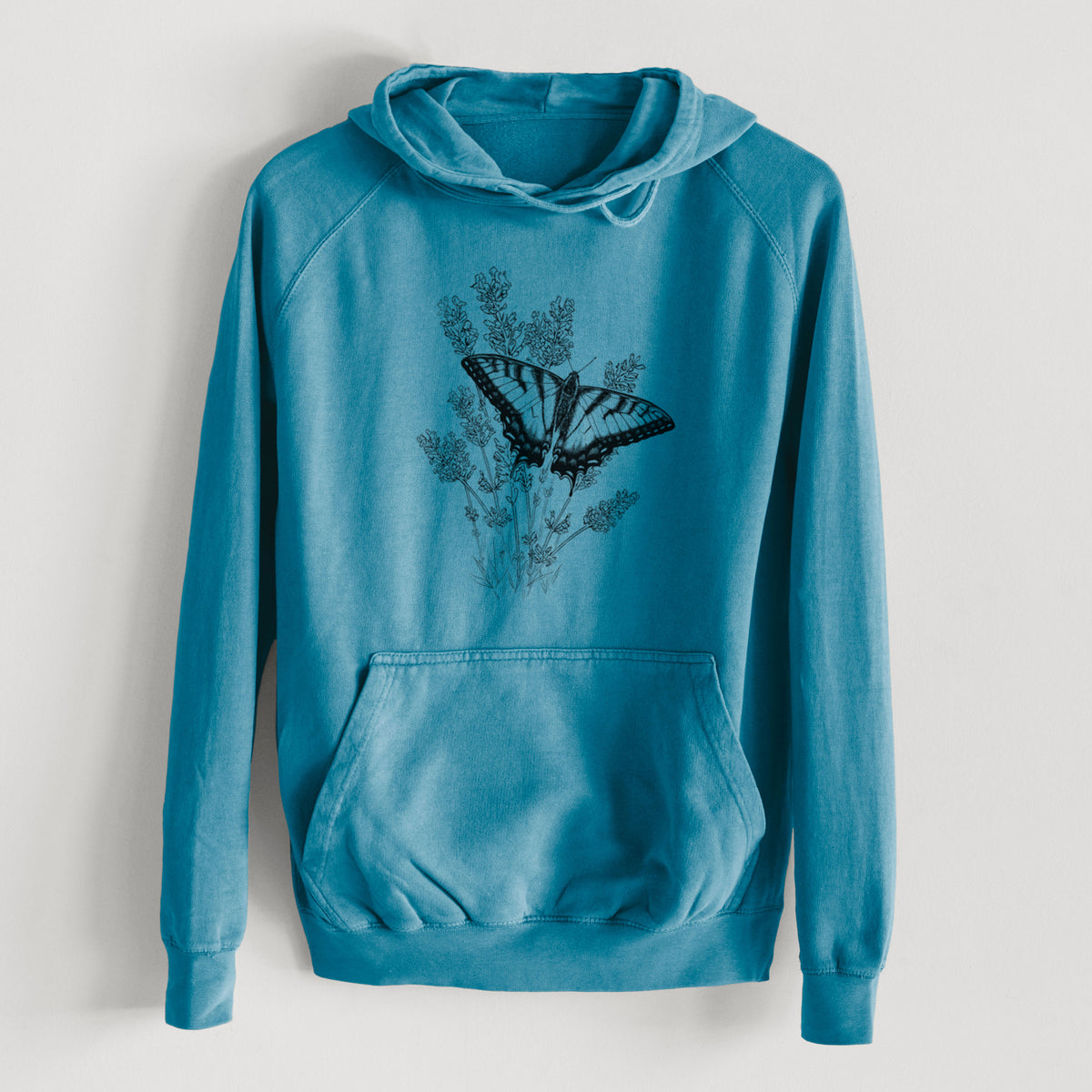 Eastern Tiger Swallowtail with Lavender  - Mid-Weight Unisex Vintage 100% Cotton Hoodie
