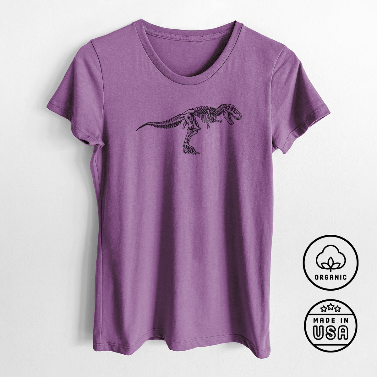 Tyrannosaurus Rex Skeleton - Women&#39;s Crewneck - Made in USA - 100% Organic Cotton
