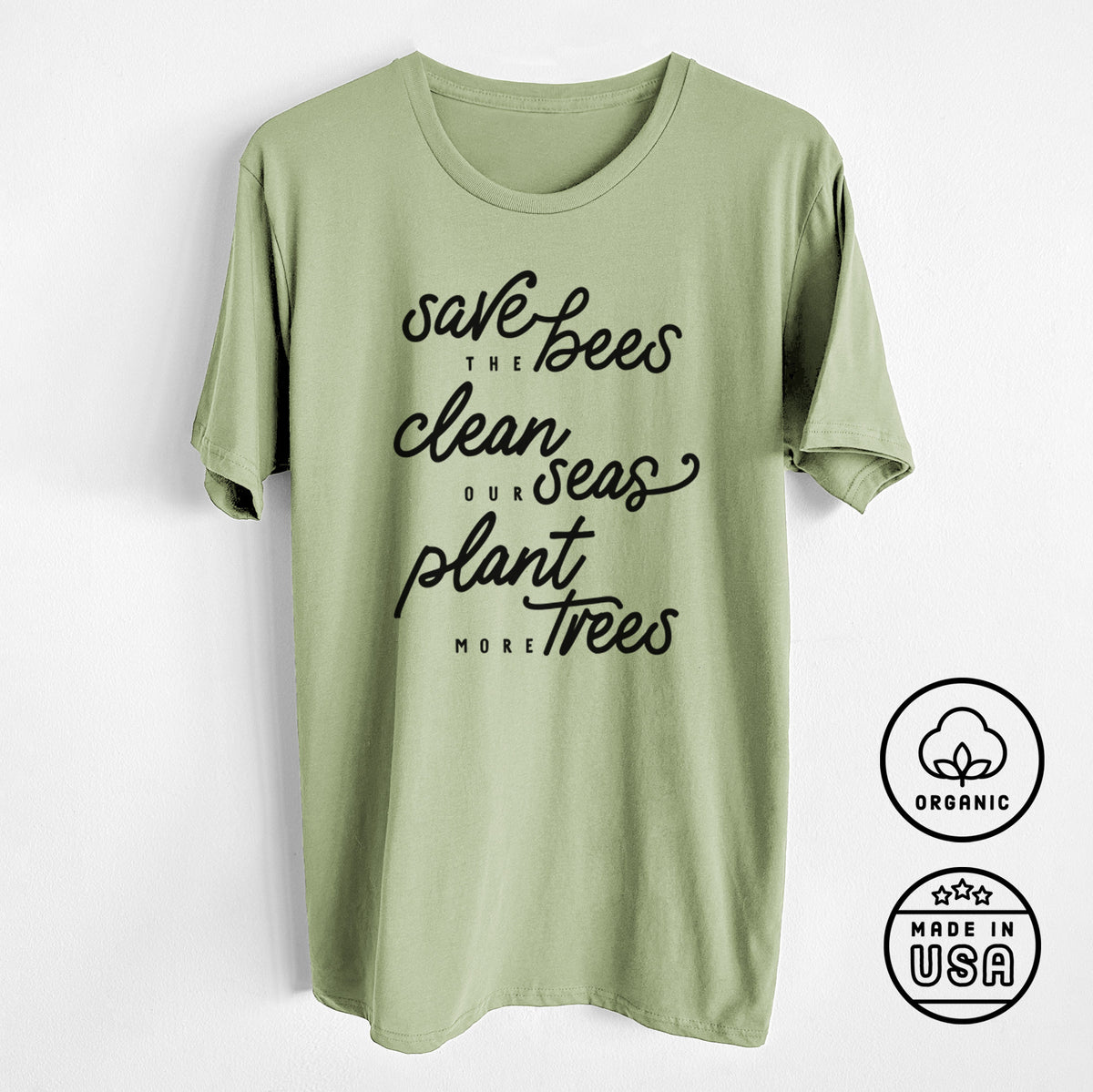 Bees Seas Trees - Typography - Unisex Crewneck - Made in USA - 100% Organic Cotton