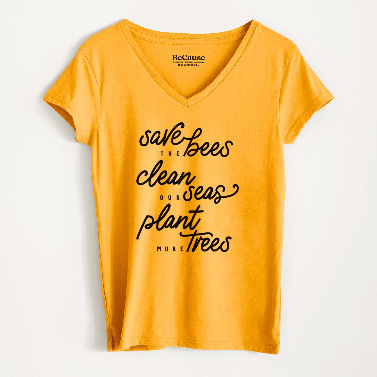 Bees Seas Trees - Typography - Women&#39;s 100% Recycled V-neck