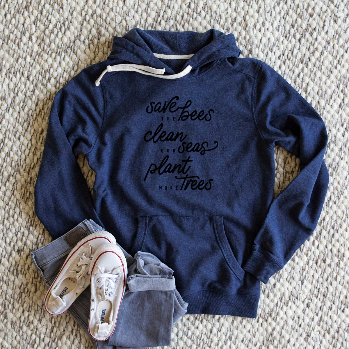 Bees Seas Trees - Typography - Unisex Recycled Hoodie - CLOSEOUT - FINAL SALE