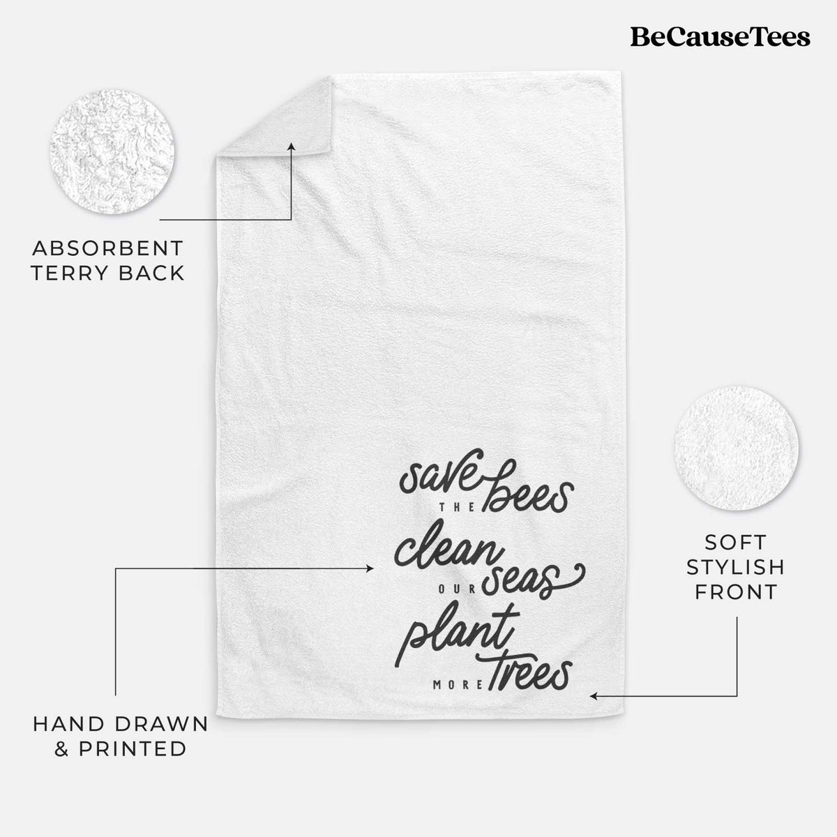 Bees Seas Trees - Typography Hand Towel