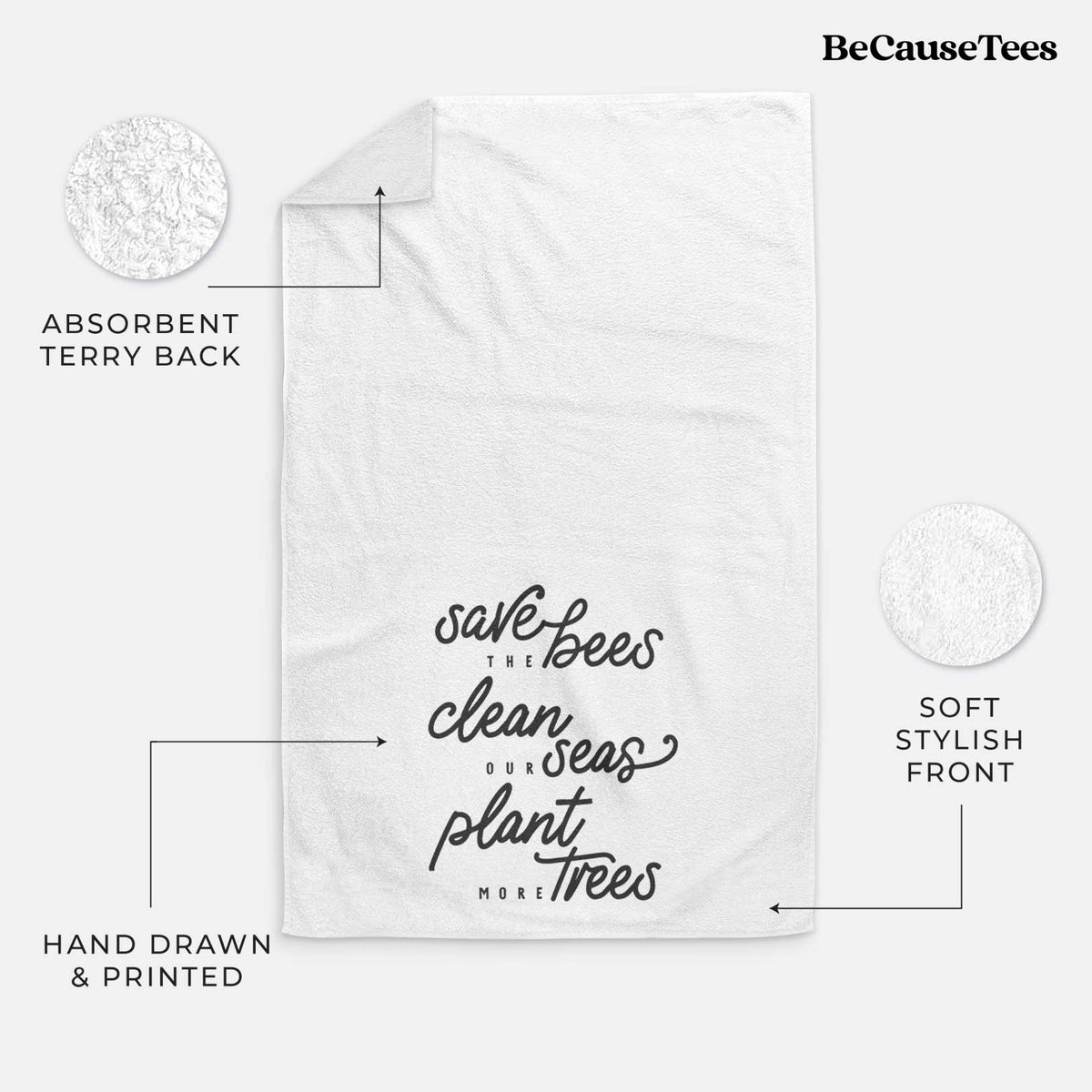 Bees Seas Trees - Typography Hand Towel