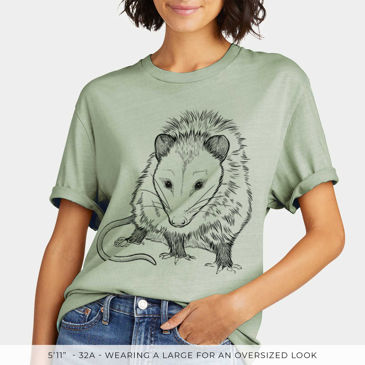Virginia Opossum - Didelphis virginiana -  Mineral Wash 100% Organic Cotton Short Sleeve