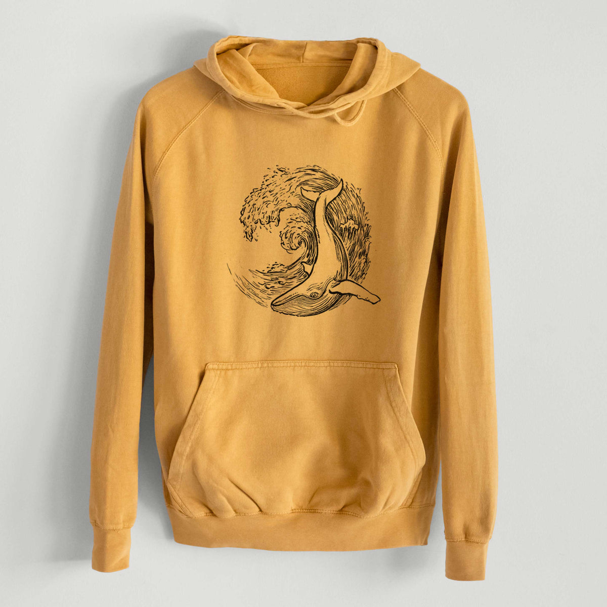 Whale Wave  - Mid-Weight Unisex Vintage 100% Cotton Hoodie