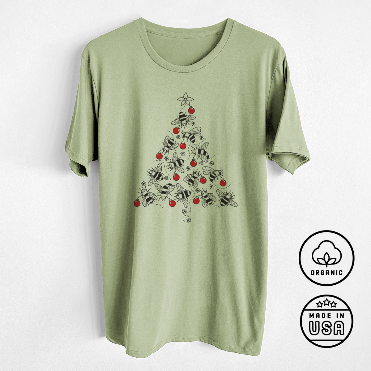 Christmas Tree of Bees - Unisex Crewneck - Made in USA - 100% Organic Cotton