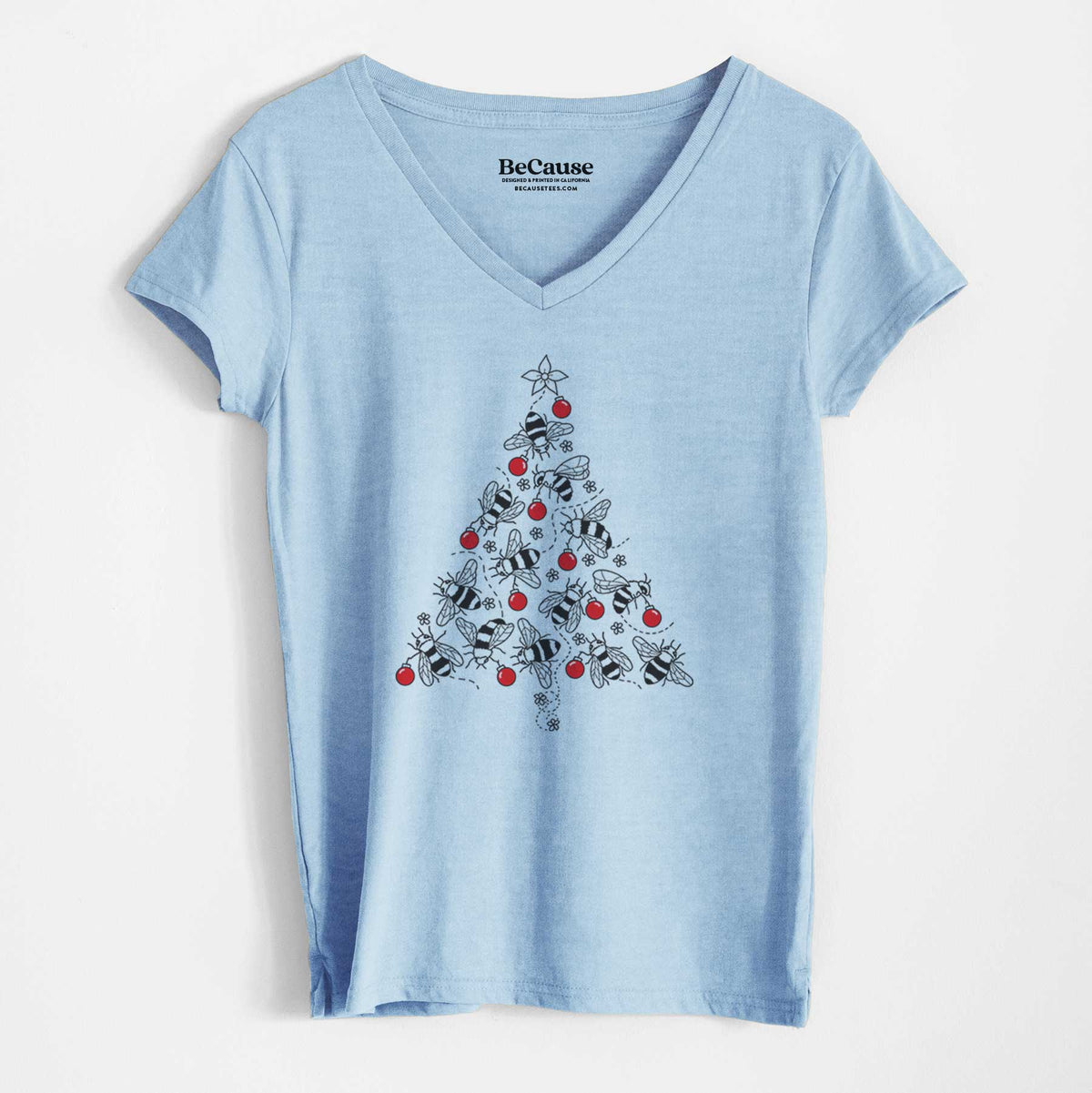 Christmas Tree of Bees - Women&#39;s 100% Recycled V-neck