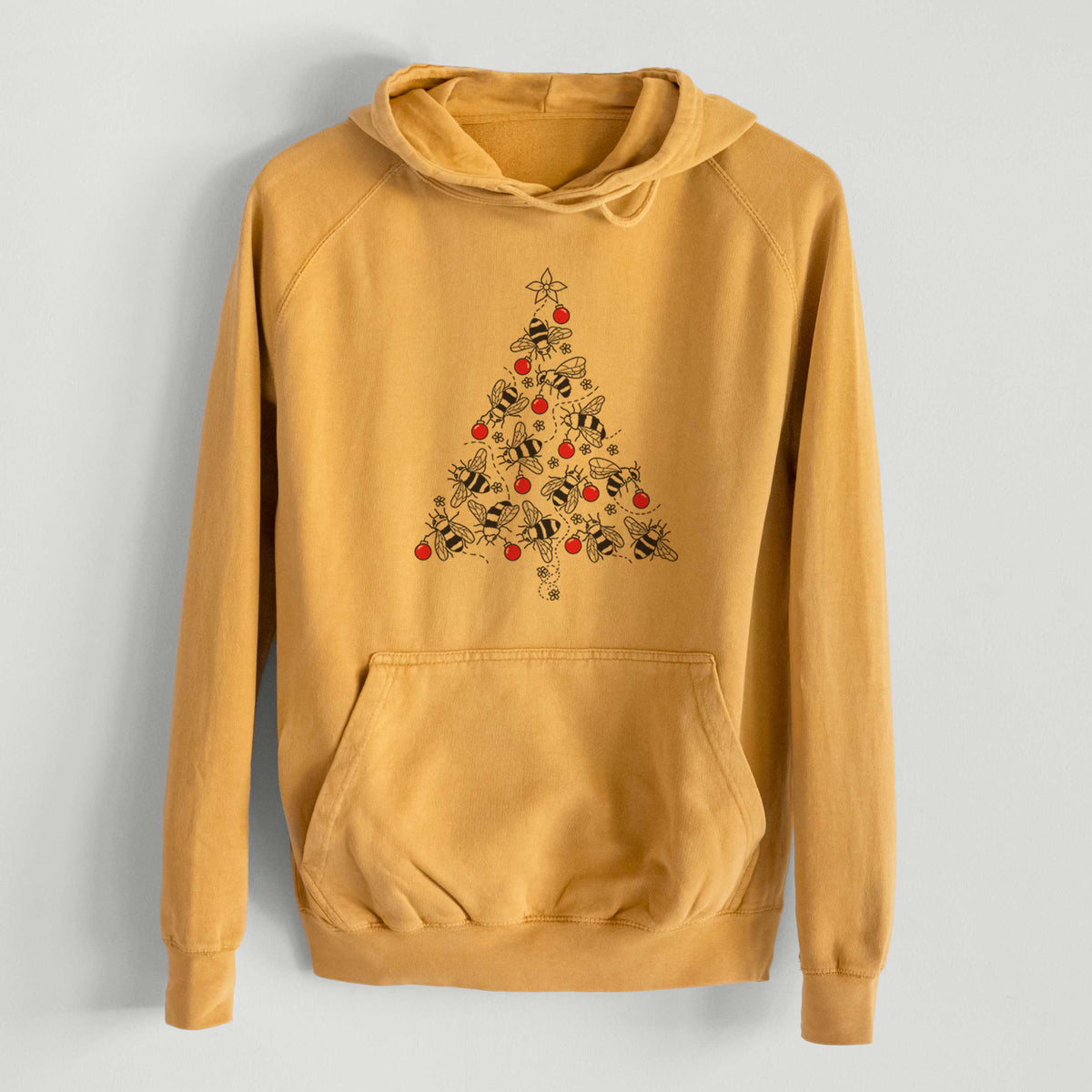 Christmas Tree of Bees  - Mid-Weight Unisex Vintage 100% Cotton Hoodie